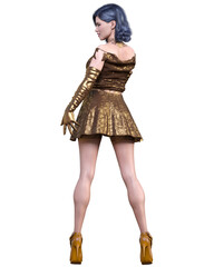 Beautiful woman in short evening mini dress.