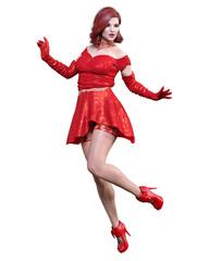 Beautiful woman in short evening mini dress.