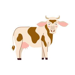 Cow isolated on white background. Vector cow illustration in cartoon flat style. Farm animal for kids design