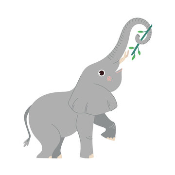 Cute elephant flat vector Illustration. Large cartoon mammal isolated on white