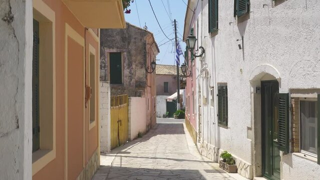 old narrow streets of small greek mountain village