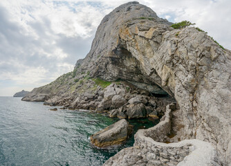 Golitsyn trail with big grotto near Novy Svet, Crimea, Russia.