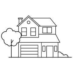 Thin line icon suburban modern house. Symbol for a mobile application or website.Vector illustration in lineart style.Isolated on white background.