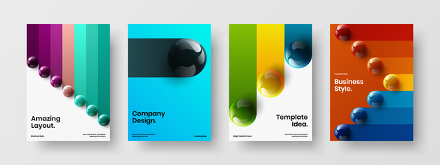 Simple cover A4 vector design illustration bundle. Colorful 3D balls handbill template collection.