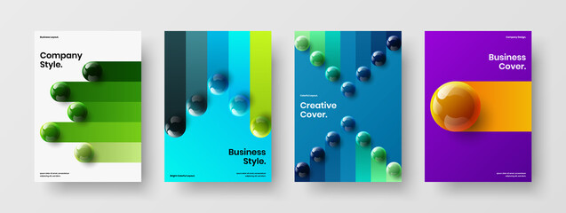 Bright 3D balls poster illustration set. Geometric placard vector design template collection.