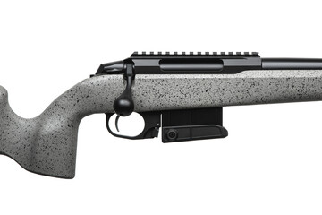 Modern bolt carbine isolated on white background. Weapons for sports, hunting and self-defense.