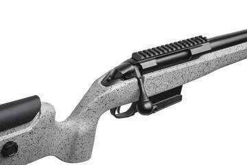 Modern bolt carbine isolated on white background. Weapons for sports, hunting and self-defense.
