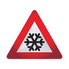 danger sign snow on the road traffic sign