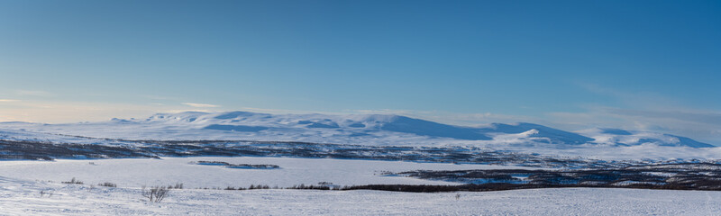 panorama of Riasten lake and Kjølifjellet mountains