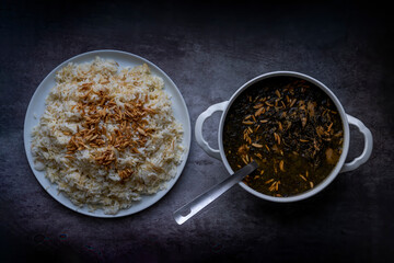Spinach  or Sabanekh with chicken a Mediterranean dish served with rice