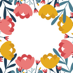 Flowers frame white background, vector illustration. Can be used in newsletters, brochures, postcards, tickets, advertisements, banners.