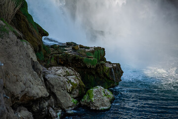 Turkey - Antalya Duden Waterfall. The place where the waterfall spills into the sea, the Düdenbaşı waterfall