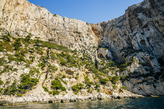 Cliffs of the Calanque of Devenson in Marseille on a summer day in France