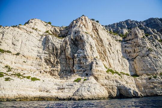 Cliffs of the Calanque of Devenson in Marseille on a summer day in France