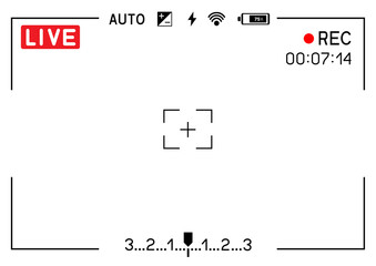 camera viewfinder with live filming records sign