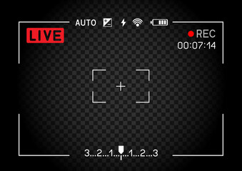 rec camera viewfinder with live record sign symbol