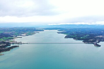 aerial view of city and sea