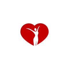 vector illustration of heart and girl icon or symbol. women's health clinic logo. symbol of caring for women