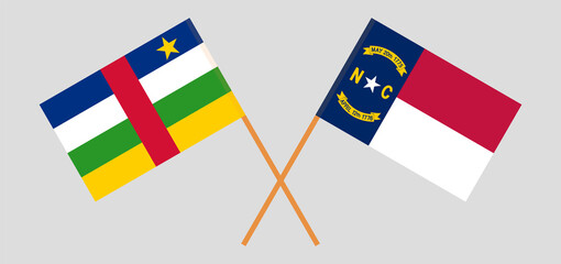 Crossed flags of Central African Republic and The State of North Carolina. Official colors. Correct proportion