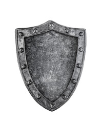 Old medieval shield isolated on white 
