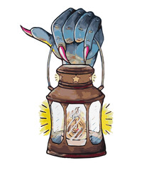 Hand and Lamp Halloween Watercolor