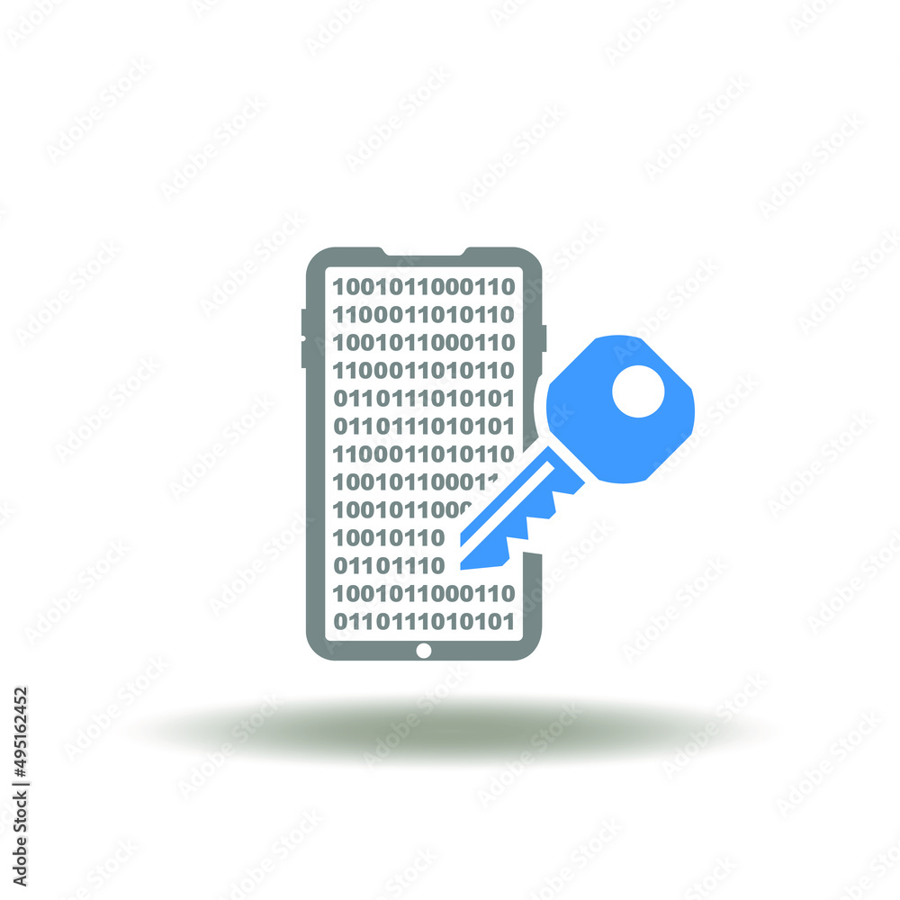 Poster vector illustration of smart phone with key. icon of hacking smartphone. sign of mobile security unl
