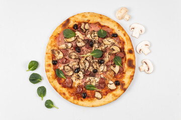 pizza mushrooms vegetables meat sausage olives