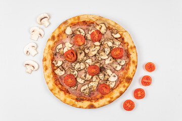 pizza tomato mushrooms vegetables meat