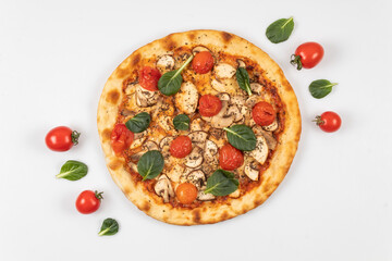pizza tomato mushrooms vegetables meat
