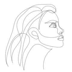 woman portrait drawing in one continuous line, isolated vector