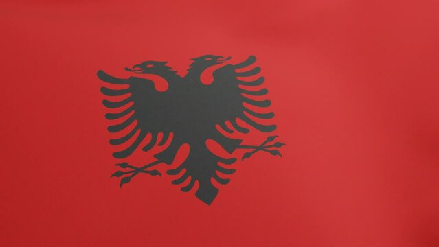 National flag of Albania waving original size and colors 3D Render, Republic of Albania flag textile, Flamuri Kombetar or Flamuri i Republikes se Shqiperise Designed by Sadik Kaceli