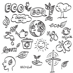 line art ecology icon set illustration vector hand drawn isolated on white background