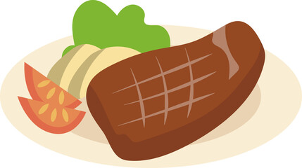 Vector illustration of steak and vegetables.