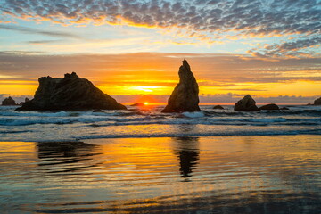 Bandon Beach At Sunset, Oregon-USA