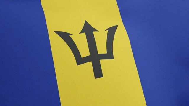 National flag of Barbados waving original size and colors 3D Render, The Broken Trident or Barbados flag designed by Grantley Prescod, Lieutenant Hartley Dottin of the Barbados Regiment
