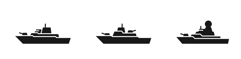 warship icon set. naval military war ship symbols. vector images in simple style