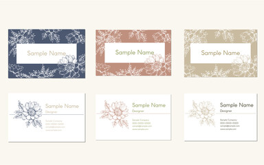 set of business card design templates with hand drawn spring flowers, for name card, shop card
