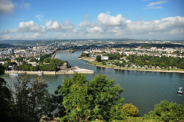 Fototapeta premium View from Fortress Ehrenbreitstein in Koblenz- Germany -Deutsches Ecke (German Corner) 2015