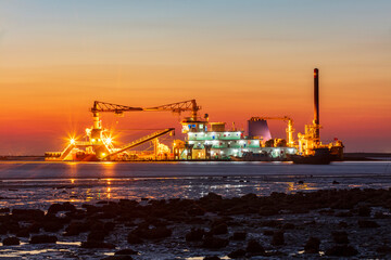 The dredger is at sea