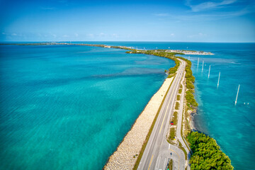 Overseas highway in the Florida Keys taken by drone