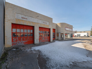 Abandoned service station in downtown Olds, Alberta, Canada