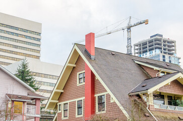 Neighbourhood of luxury houses with street road, big trees and nice landscape