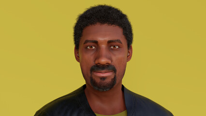 african american young man portrait guy wearing black leather jacket business handsome guy 3D illustration