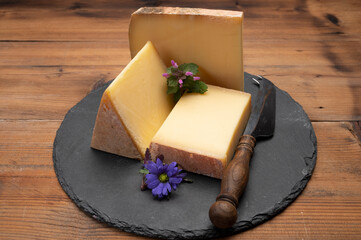 French cheese collection, comte cheese made from unpasteurized cow's milk in Franche-Comte, France