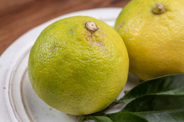 Fresh ripe bergamot citrus fruit used for aromatherapy, parfumerie and for earl-grey tea