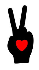 Shape of human hand with heart icon isolated on white background. Illustration.