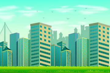 Landscape Background Illustration Of The Tall Buildings In The City
