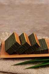 Lapis Legit Pandan or Pandan Thousand Layers Cake, an Indonesian traditional cake.