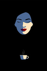 girl enjoys a cup of coffee, tea. Fashion modern illustration in flat style