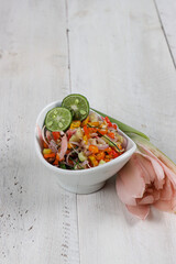 Sambal Bongkot kecombrang is raw Balinese sambal from chili, onion and bongkot or torch ginger.